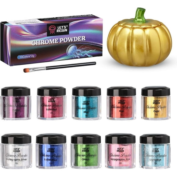 LET'S RESIN Chrome Powder,10 Colors Metallic Mirror Effect Chrome Powder for Nail, Holographic Pigment for Epoxy Resin, Slime, Crafting, Tumbler, Oil Painting
