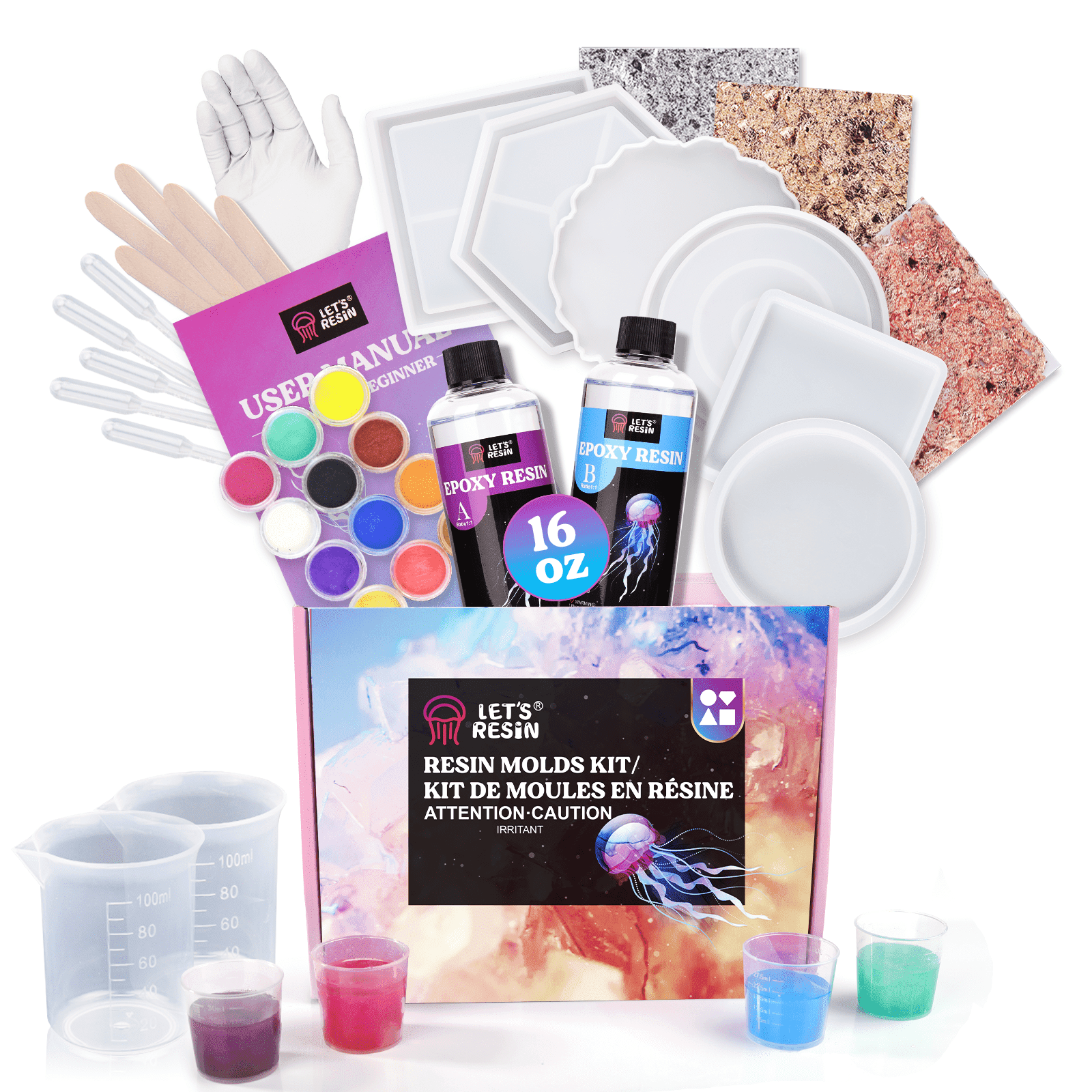 LET'S RESIN All-In-One Coaster Kit, 16oz Resin Art Kit Starter Creative Kit for Beginners, Ideal Resin Craft Gift Set, Holiday Gift