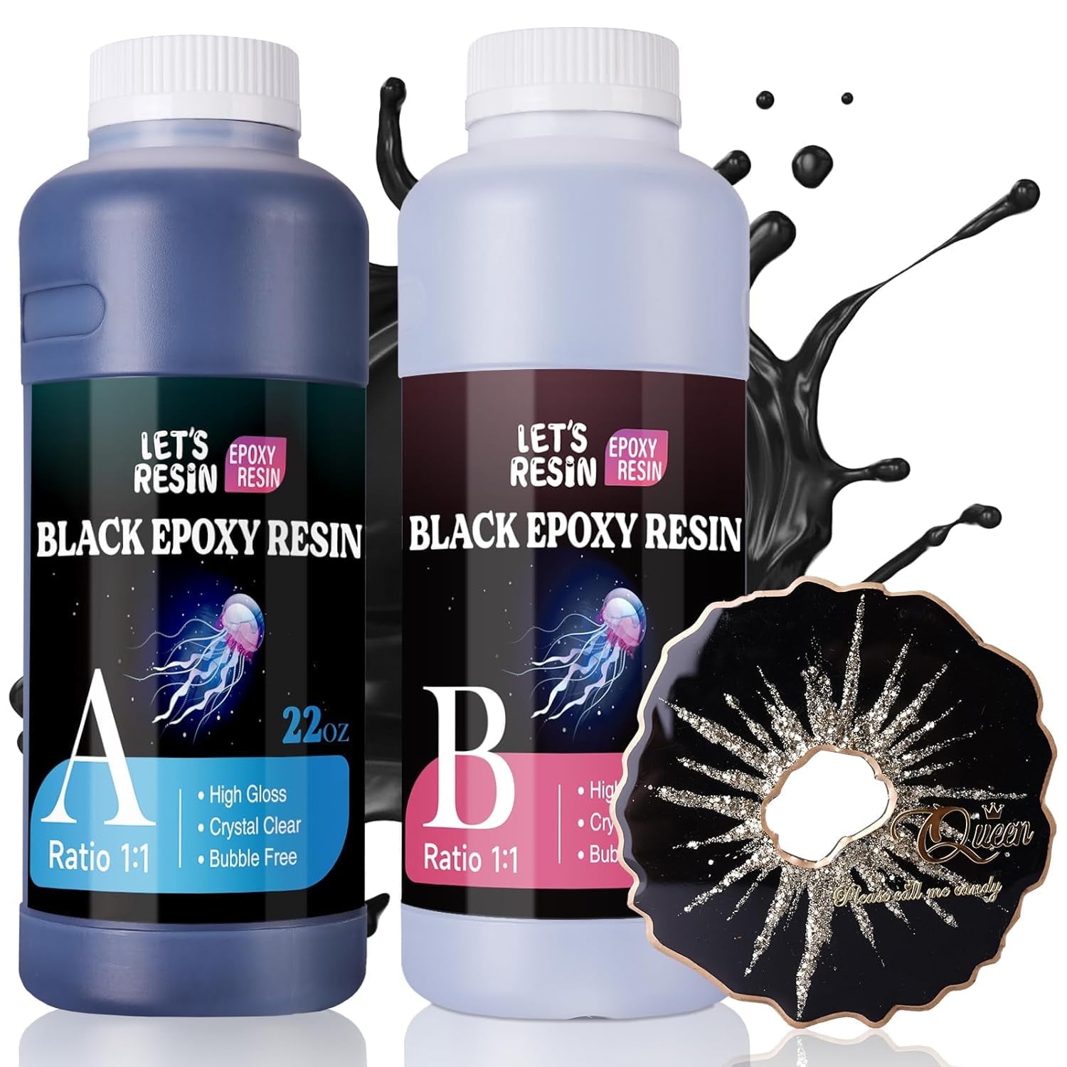 LET'S RESIN EPOXY RESIN Black Resin Epoxy,44OZ Bubble Free & High-Gloss Epoxy Resin Kit,Self Leveling Resin and Hardener for Art Crafts,Jewelry Making,Resin Molds