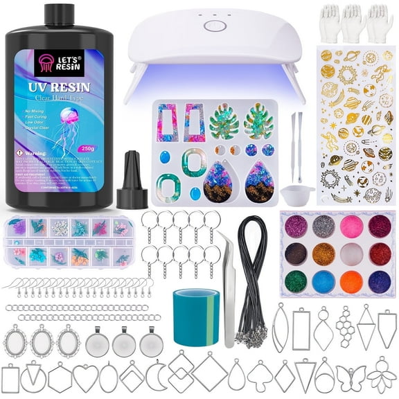 LET'S RESIN Jewelry Making Kit with 168 Pcs with 28 Molds, 7 Colors Epoxy Resin, Lamp, Tools & Accessories for Keychains, Pendants, Charms, Gifts for Holiday, Christmas