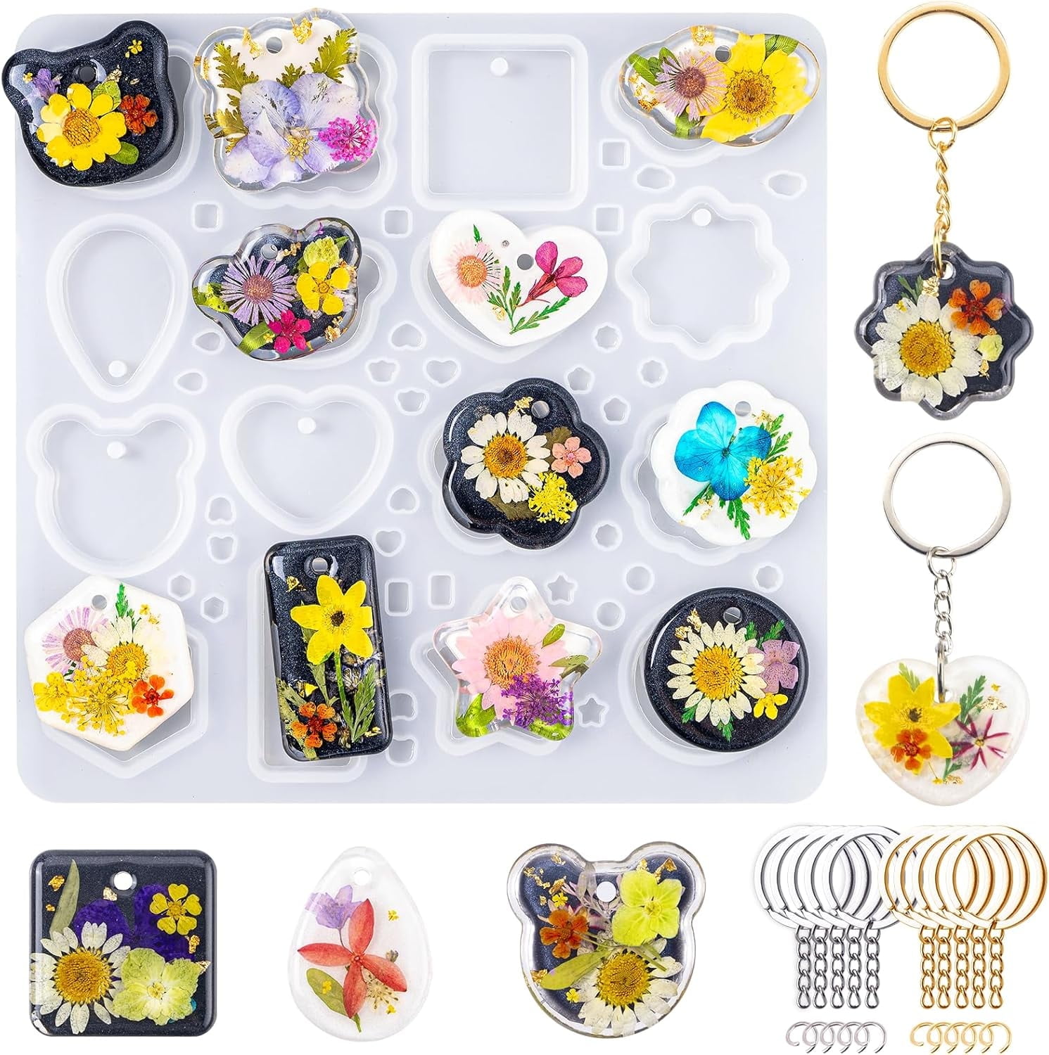 LET'S RESIN Keychain Resin Molds Silicone with Hole, 16 Cavities UV Resin Jewelry Pendant Mold for Beginner, Epoxy Resin Molds for Keychain Pendant Jewelry Making