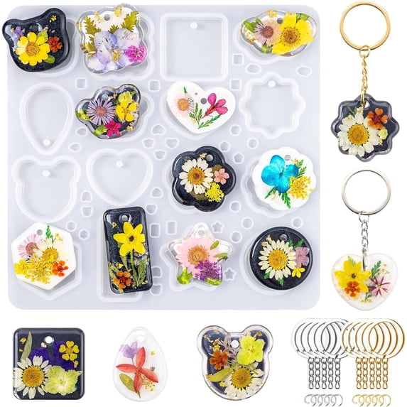 LET'S RESIN Keychain Resin Molds Silicone with Hole, 16 Cavities UV ...