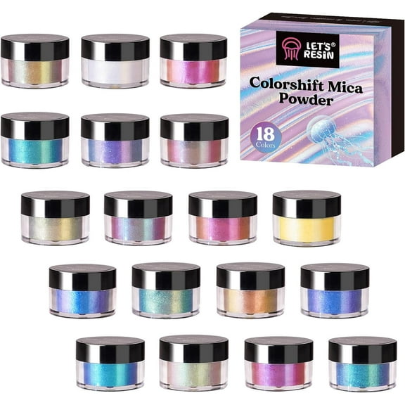 LET'S RESIN Mica Powder, 18 Jar Chameleon Mica Powder, Color Shift Mica Powder for Epoxy Resin/Tumbler, Chrome Powder Pigment for Nails Art, Painting,Soap Making, Candle Making,Slime