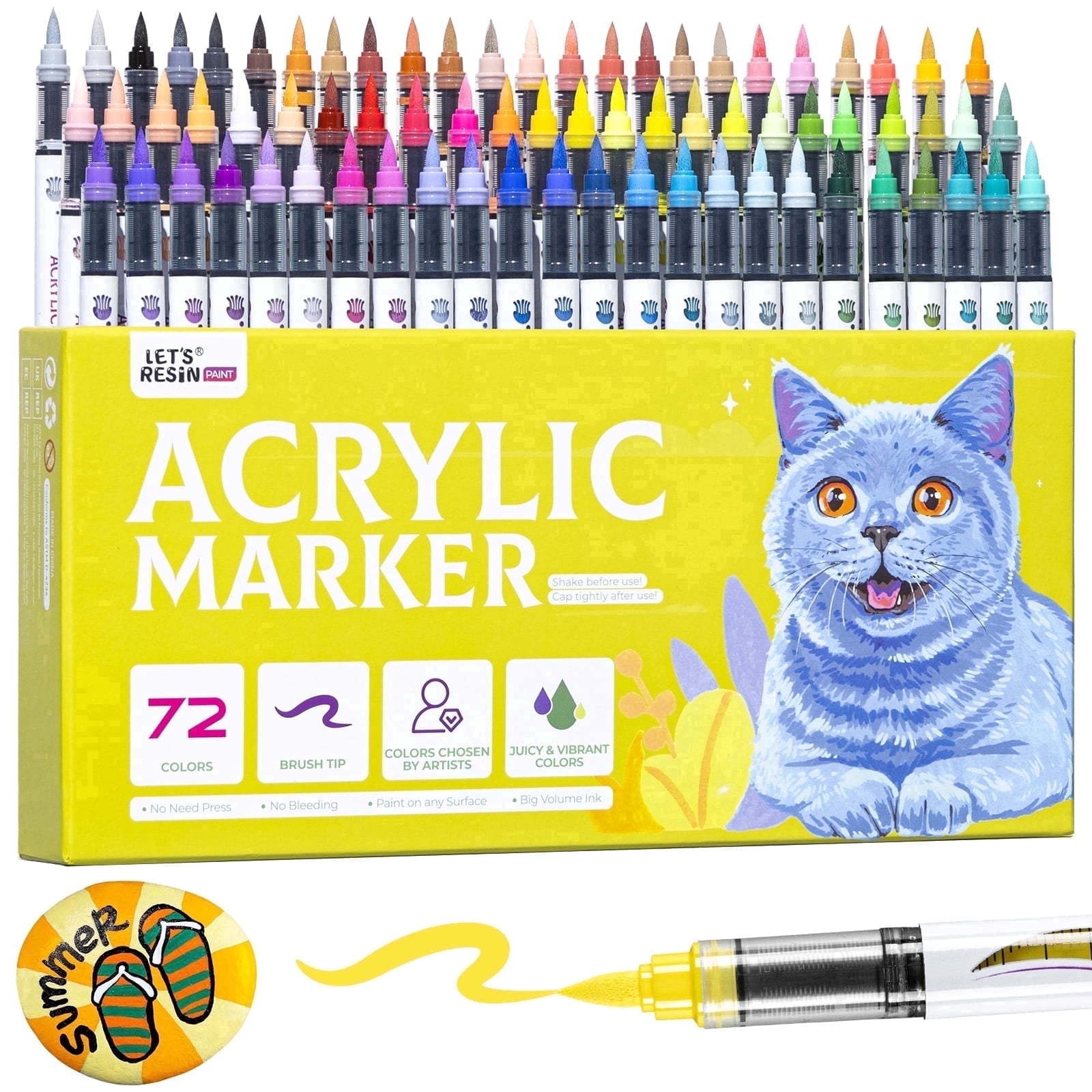 LET'S RESIN 72 colors Painting Acrylic Paint Markers, Brush Tip Point, Assorted Colors, Marker Pen Gift Kit