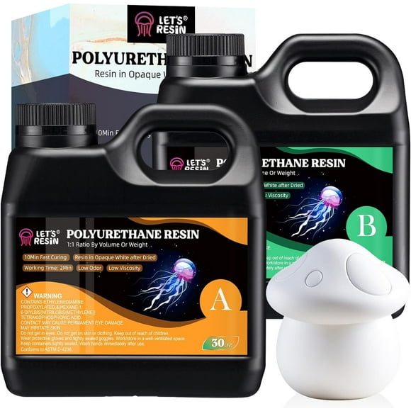LET'S RESIN Polyurethane Resin, 60oz 2 Part Casting Resin, Fast Cured Resin within 10 Minutes, Ultra Low Viscosity & Low Odor Pourable Liquid Plastic for Casting Models, Prototypes & Other Resin Craf