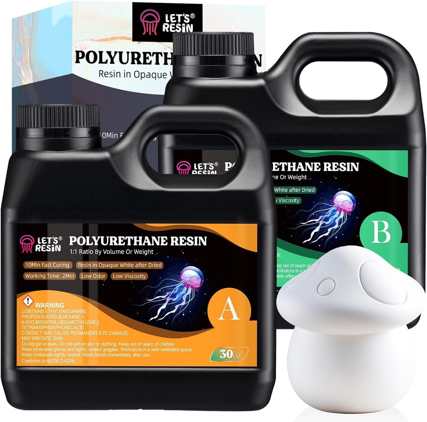 LET'S RESIN Polyurethane Resin, 60oz 2 Part Casting Resin, Fast Cured Resin within 10 Minutes, Ultra Low Viscosity & Low Odor Pourable Liquid Plastic for Casting Models, Prototypes & Other Resin Craf