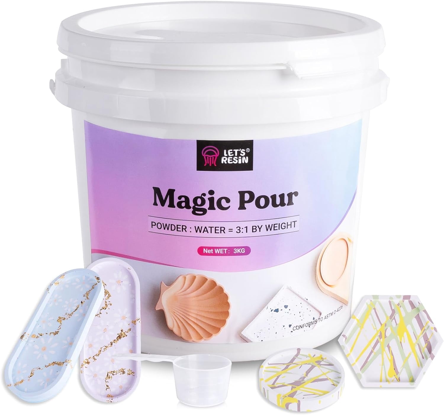 LET'S RESIN 3000g Casting Powders, Fast Cured Casting Resin Kit for Beginners,20~30 Minutes De-Mold, Water Activated Plaster Powder Kit for Molds