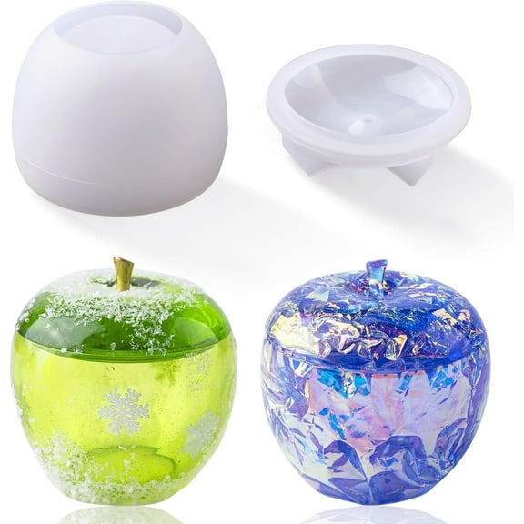 LET'S RESIN Resin Molds Jar, Apple Shaped Silicone Jar Molds for Resin with Lid Stem, Fruit Ornaments Epoxy Resin Molds for Resin Crafts, Gifts