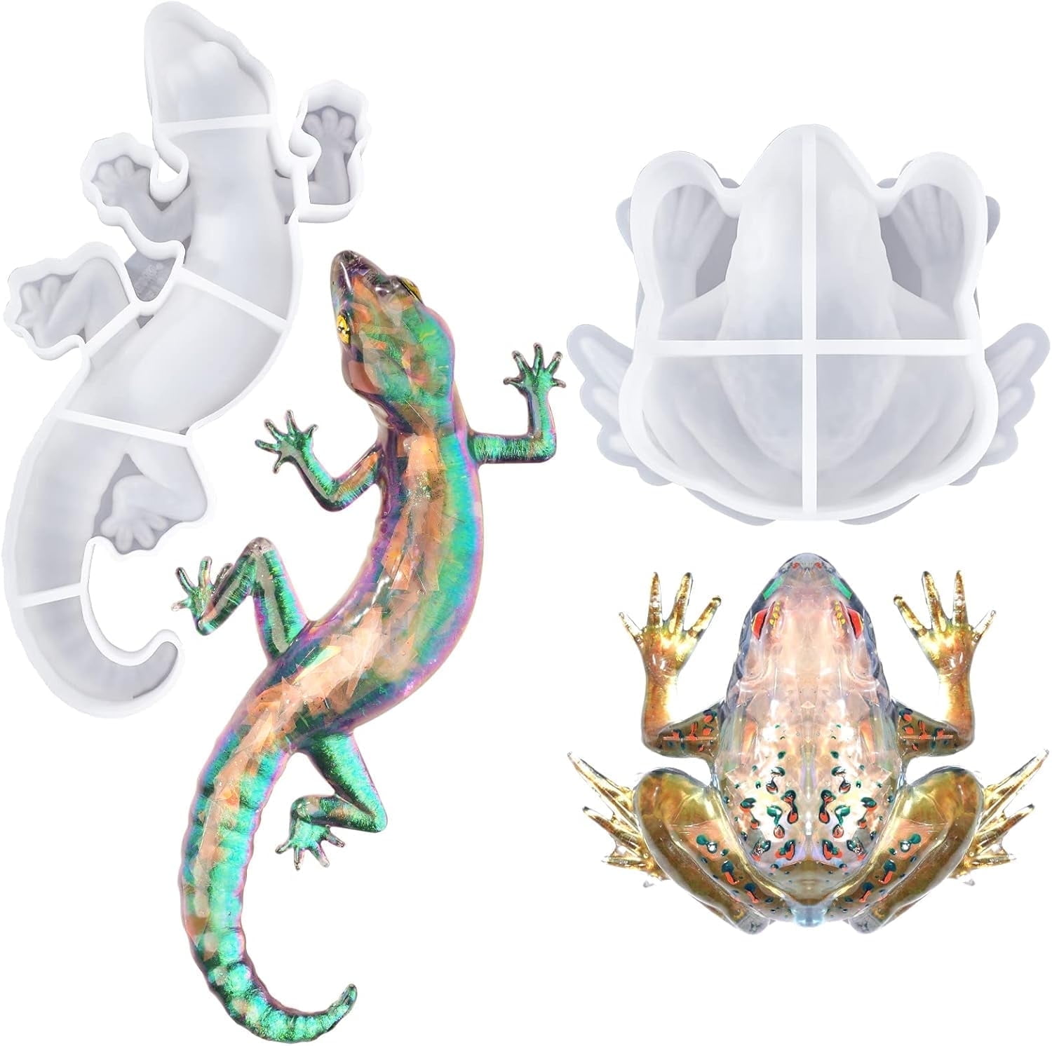 LET'S RESIN Resin Molds Silicone, 2 Pcs Animal Epoxy Resin molds with Realistic Frog and Lizard Shapes, 3D Lifelike Silicone Molds for Epoxy Resin, Wall Desktop, Cabinets Decor