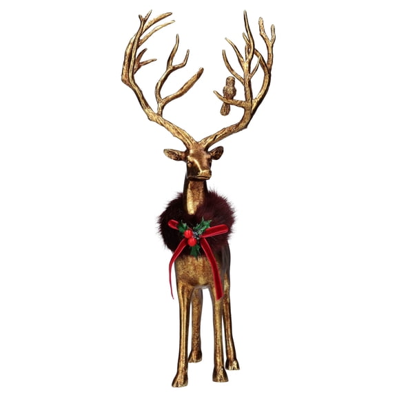 Resin Sitting Deer Christmas Decoration, Gold, 10.3", by Holiday Time