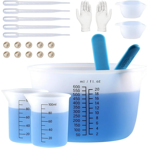 LET'S RESIN Silicone Measuring Cups, 600ml/20oz&100ml Accurate 2 Scales Durable Measuring Cups, Thicker&Non-Stick Resin Mixing Cups, Silicone Stirring Stick, Easy Clean Resin Supplies for Resin Mixin