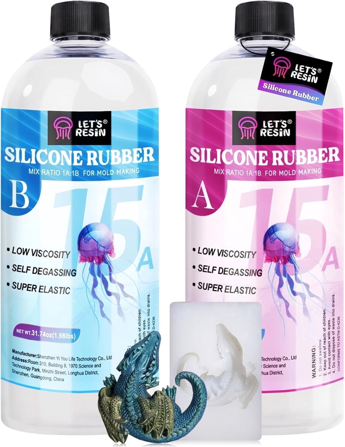 LET'S RESIN Silicone Mold Making Kit, 63.48oz Non-Toxic Liquid Rubber for Resin Molds, Clear & Easy to Use (3.968lbs)