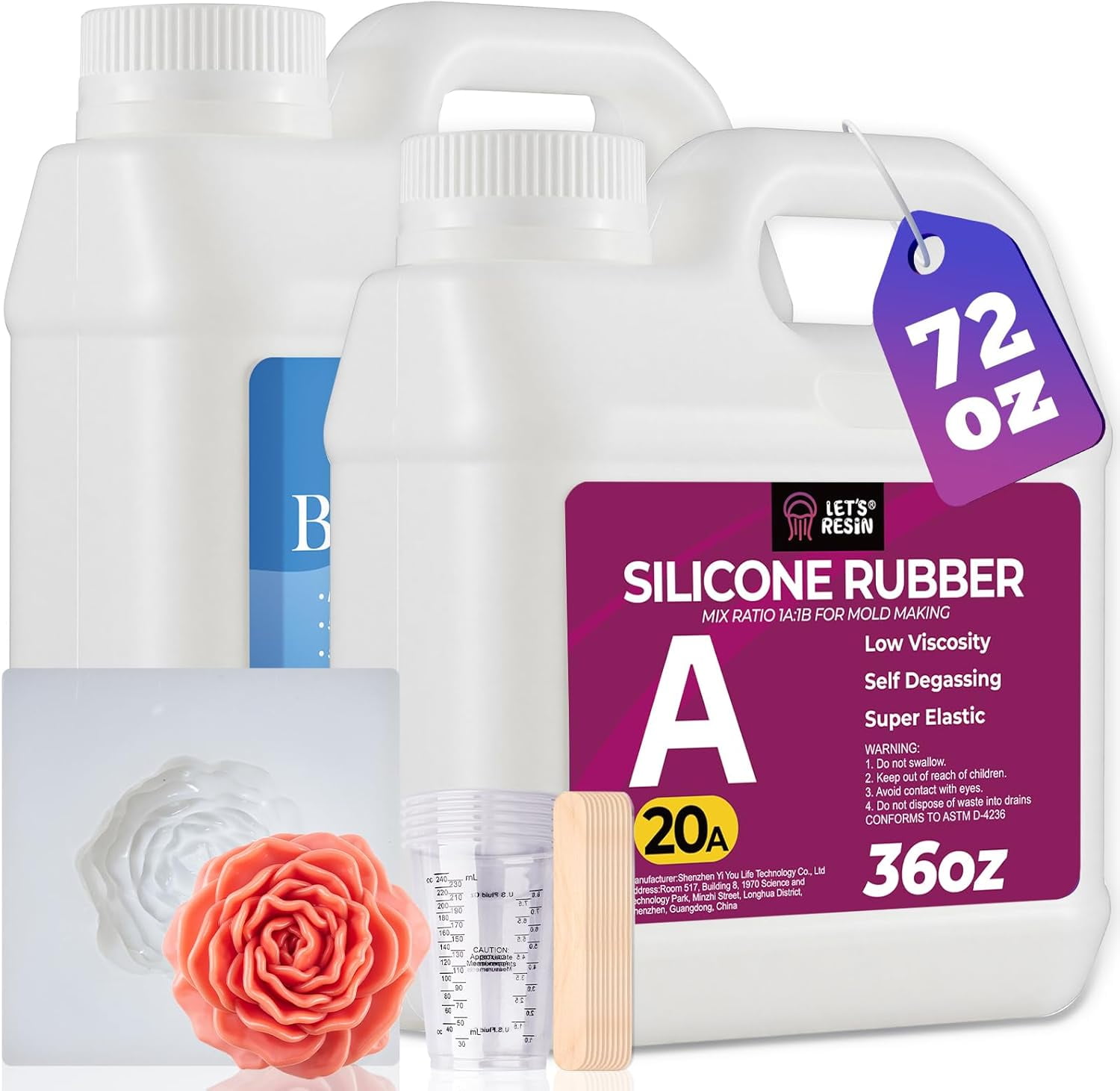 LET'S RESIN Silicone Mold Making Kit 72oz, 20A Non-Toxic Platinum Silicone Rubber for Mold Maker, Beginners, Ideal Liquid Silicone for Casting Resin, 3D Molds, 1:1 Mixing by Weight, Translucent