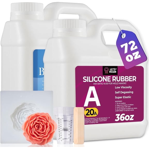 LET'S RESIN Silicone Mold Making Kit 72oz, 20A Non-Toxic Platinum Silicone Rubber for Mold Maker, Beginners, Ideal Liquid Silicone for Casting Resin, 3D Molds, 1:1 Mixing by Weight, Translucent