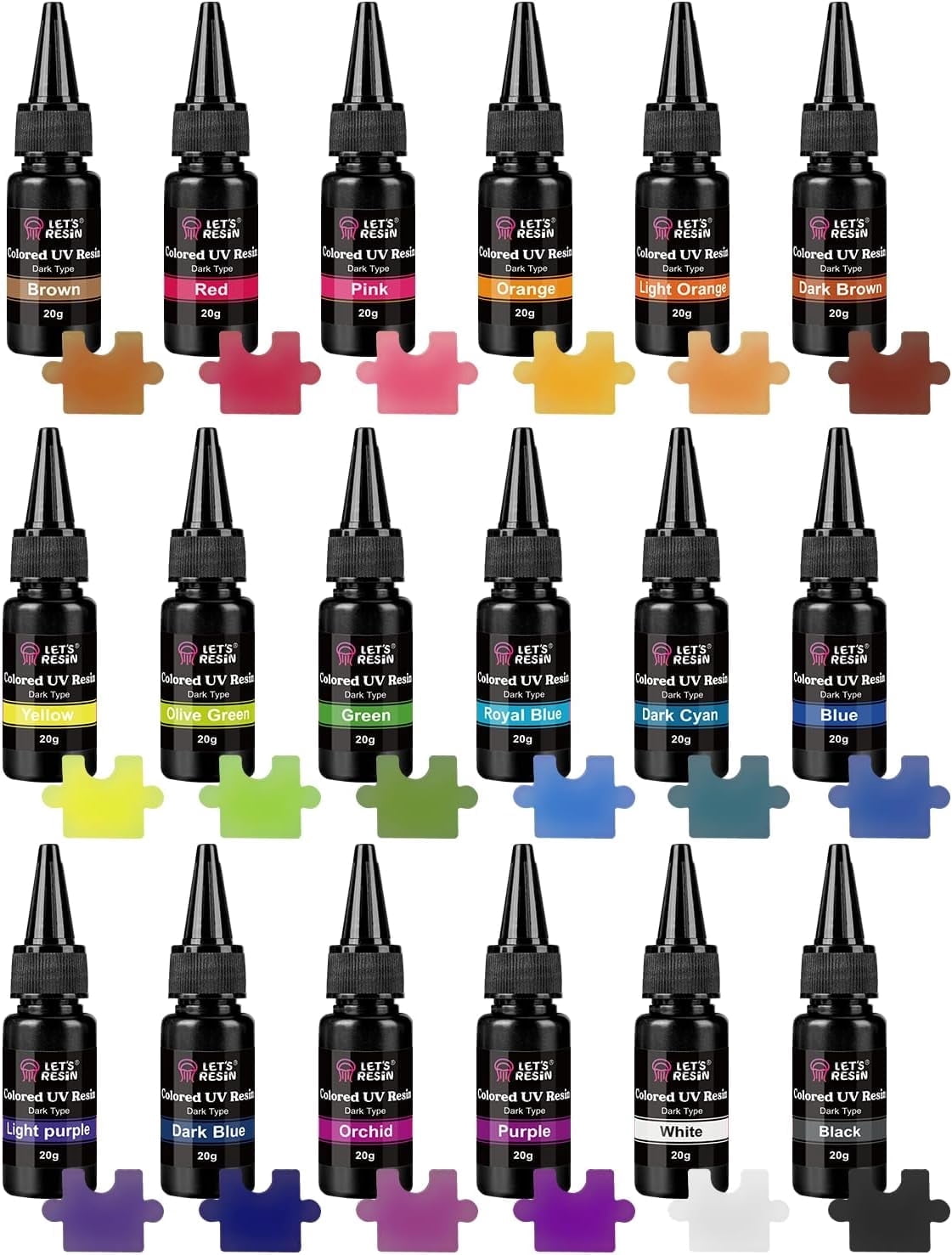 LET'S RESIN UV Resin,18 Dark Colored UV Resin, Odorless & Low Shrinkage UV Color Resin with Vibrant Colors, Black and White UV Resin Kit for Crafts, Jewelry Making, Colored Resin Casting and Coating