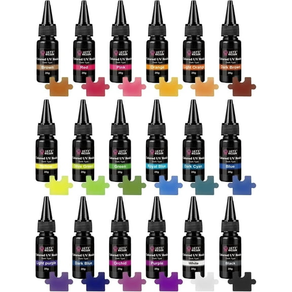 LET'S RESIN UV Resin,18 Dark Colored UV Resin, Odorless & Low Shrinkage UV Color Resin with Vibrant Colors, Black and White UV Resin Kit for Crafts, Jewelry Making, Colored Resin Casting and Coating