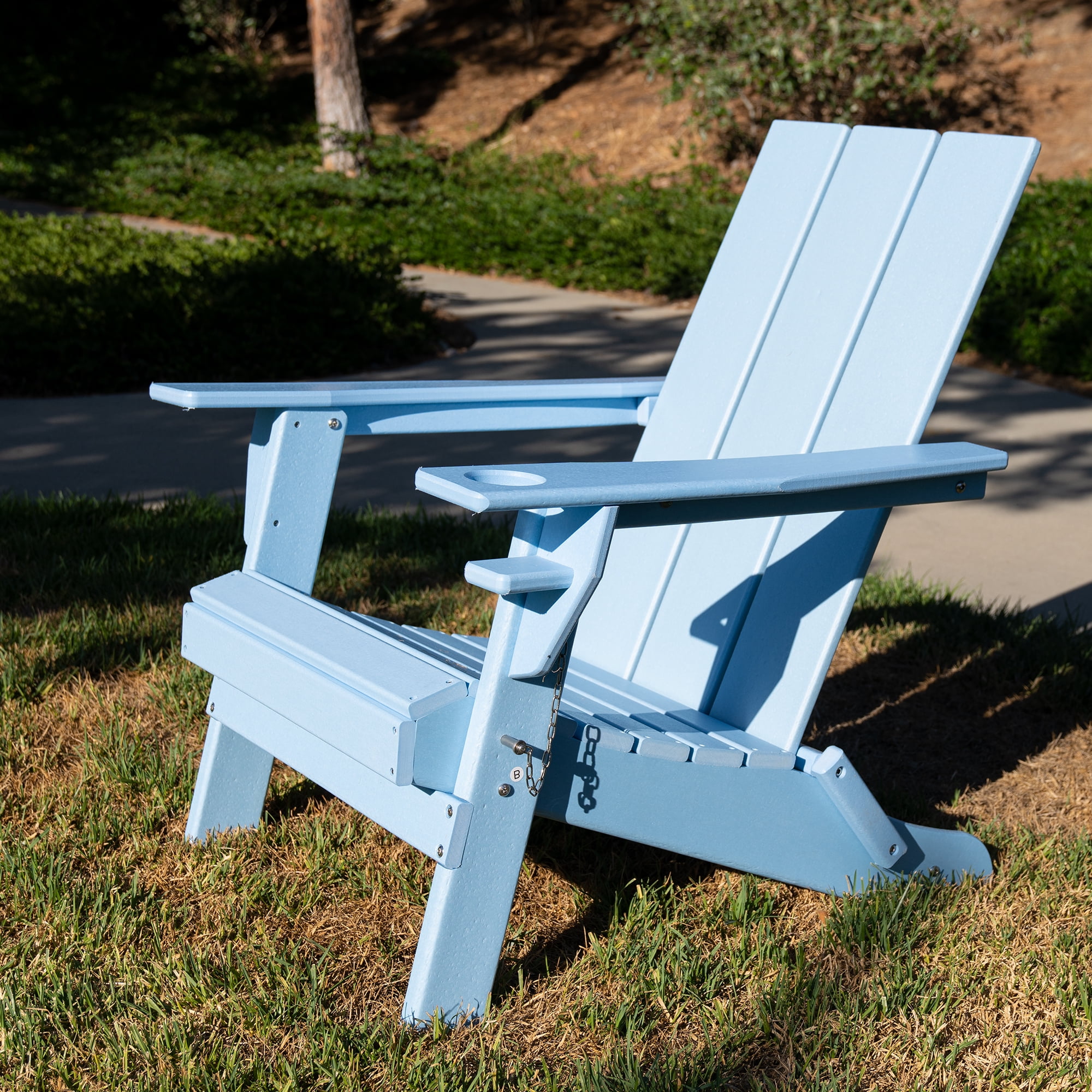 RESINTEAK Folding Adirondack Chair with Cup Holder Extra Wide Comfort