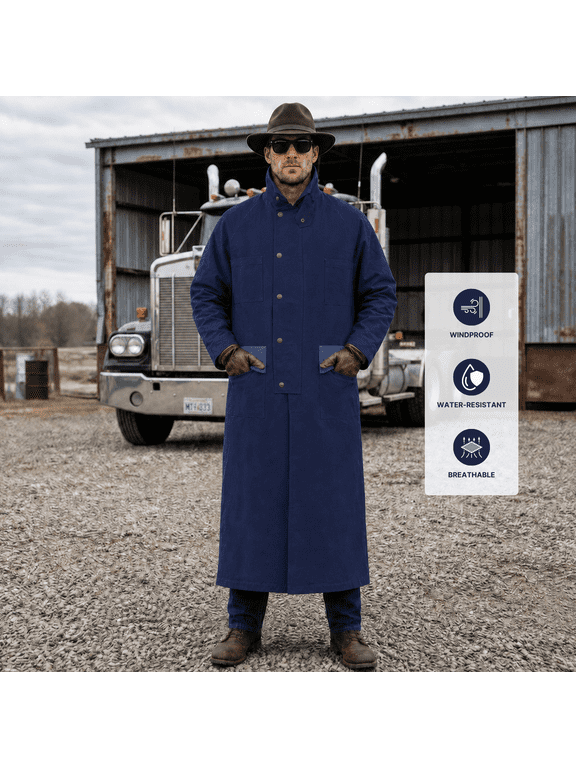 Men's Western Cowboy Canvas Duster Coat - Long Old-Style Range Wear Jacket