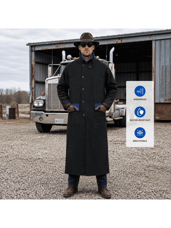 Men's Western Cowboy Canvas Duster Coat - Long Old-Style Range Wear Jacket