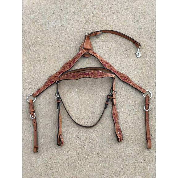 Resistance Floral Tooled Leather Horse Bridle Headstall and Breast Collar Set – Includes Headstall and Breast Collar
