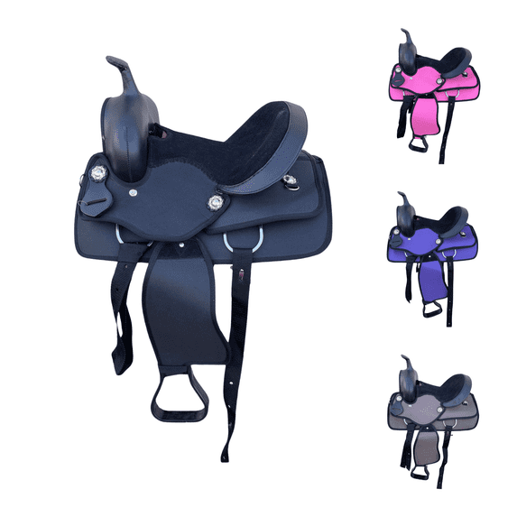 Resistance Suede Synthetic Horse Saddle, Youth/Kids, Multiple Sizes, Purple/Black/Light Brown/Pink