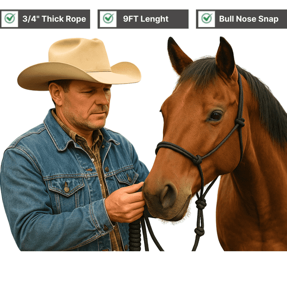 RESISTANCE Nylon Horse Lead Rope – 9FT x 3/4", Bull Nose Snap, Strong & Durable Training Rope for Horses