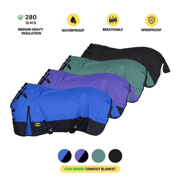 RESISTANCE Premium 1200D Waterproof Horse Turnout Blanket with 300g Polyfill & Adjustable Buckle Closure