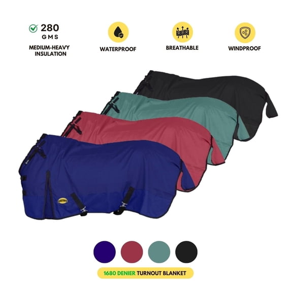 Resistance 1680D Horse Turnout Blanket, 300g Polyfill, Waterproof, Winter, 60 - 84 size