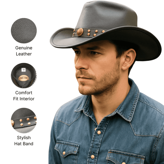 RESISTANCE Premium Australian Style Leather Cowboy Hat | Shapeable Outback Hat for Men and Women