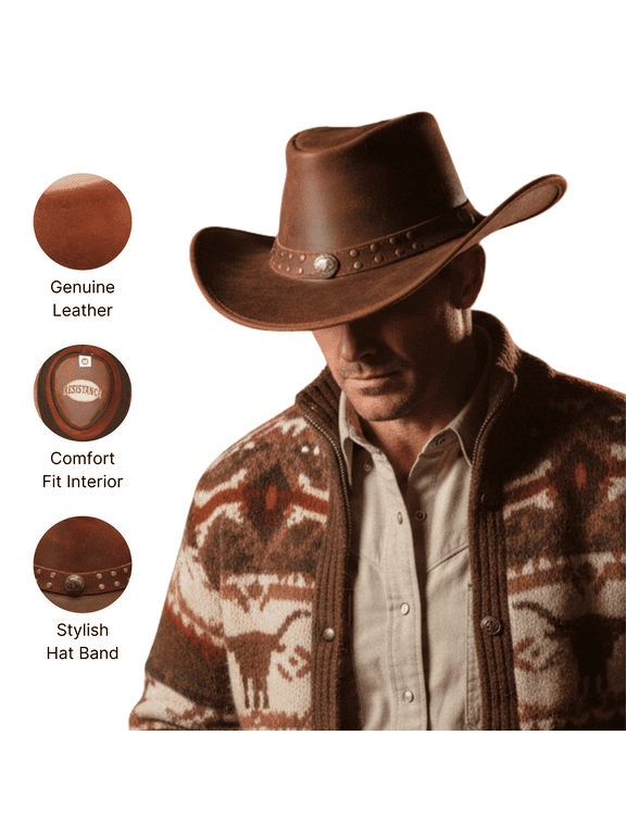 Premium Cowboy Hat, Australian Style Leather Cowboy Cowgirl Hat, Western Adjustable Summer Outdoor Hat