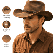 Resistance Premium Cowboy Hat, Australian Style Leather Western Outback Hat for Men & Women, Shapeable Brim