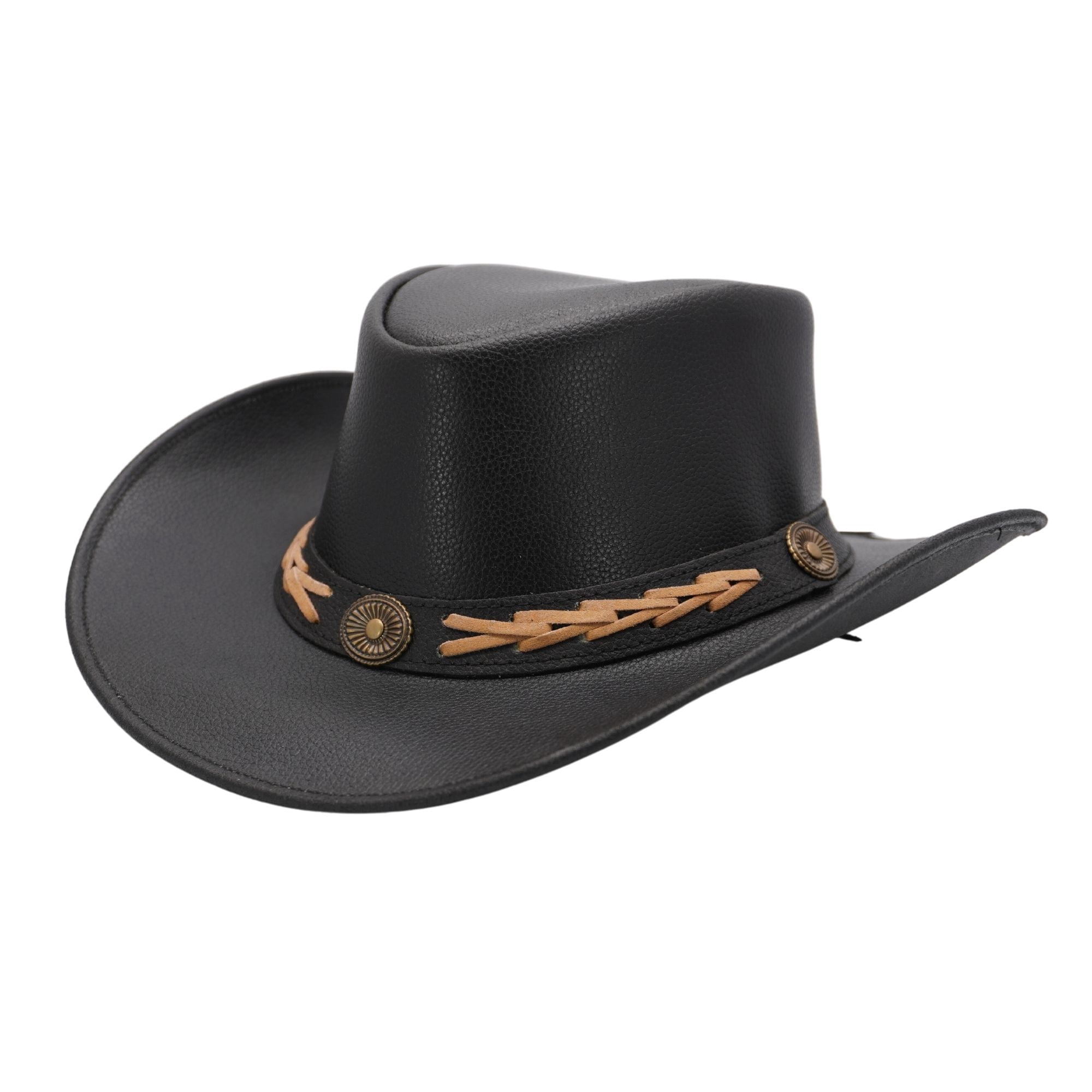 6195 Black Leather Cowboy Hat For Men Women Western Australian Outback Hat Cowboy Aussie Real Leather Hat Australian Black Western  main image 3