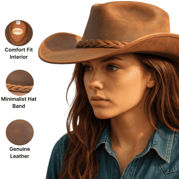 Resistance Premium Full Grain Leather Cowboy Hat Australian Style Western Outback Hat Shapeable for Men and Women