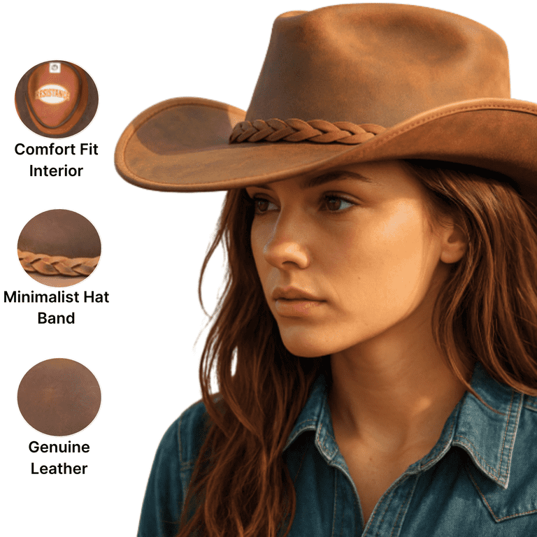 9475 Premium Australian Style Leather Cowboy Hat | Shapeable Outback Resistance Premium Australian Style Leather Cowboy Hat  main image 4