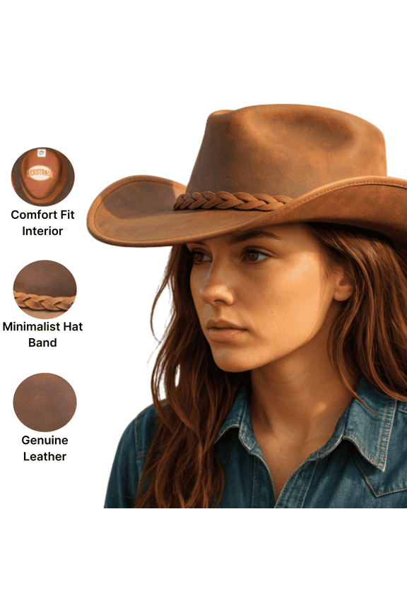 Premium Full Grain Australian Style Leather Cowboy Hat | Shapeable Outback Hat For Men And Women