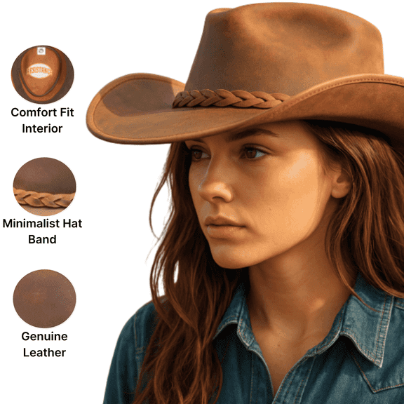 RESISTANCE Premium Full Grain Australian Style Leather Cowboy Hat | Shapeable Outback Hat For Men And Women