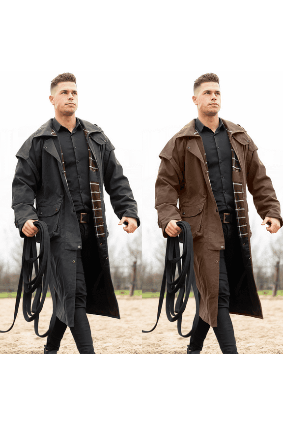 Premium Oilskin Duster Coat Waterproof Cotton Unisex Cowboy Cowgirl Western Workwear