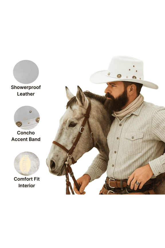 Showerproof Unisex Australian Style Leather Cowboy Hat | Western Outback Hat For Men & Women