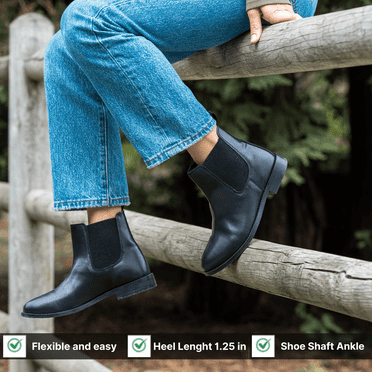 RESISTANCE Women's Black Leather Chelsea Boots – Warm Fashion Winter Ankle Boots, Comfortable Walking Shoes for Women, Slip-On Low Heel, Stylish Gift for Christmas(Sizes3-12)