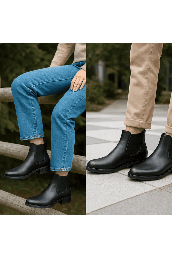 Chelsea Boots Women – Black Leather Ankle Boots, Slip-on Low Heel, Comfortable Walking Shoes, Sizes 3-12