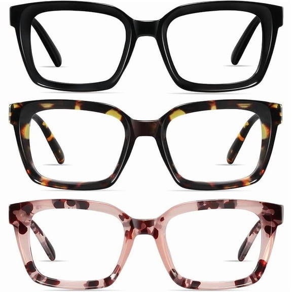 RESJOK 3 Pack Tortoiseshell Reading Glasses Blue Light Blocking Readers Oversize Oprah Square Anti Glare Reading Glasses for Women & MenEyestrain Spring Hinge Trending Eyeglasses Lightweight
