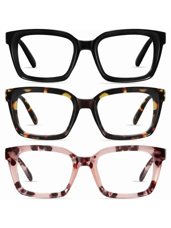 3 Pack Tortoiseshell Reading Glasses Blue Light Blocking Readers Oversize Oprah Square Anti Glare Reading Glasses for Women & MenEyestrain Spring Hinge Trending Eyeglasses Lightweight