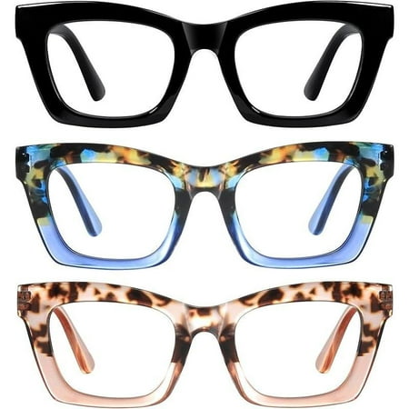 RESJOK 3Pack Reading Glasses for Women-Blue Light Blocking Fashion Readers with Spring Hinge Computer Square Eyeglasses High Quality Eyewear Adjustable