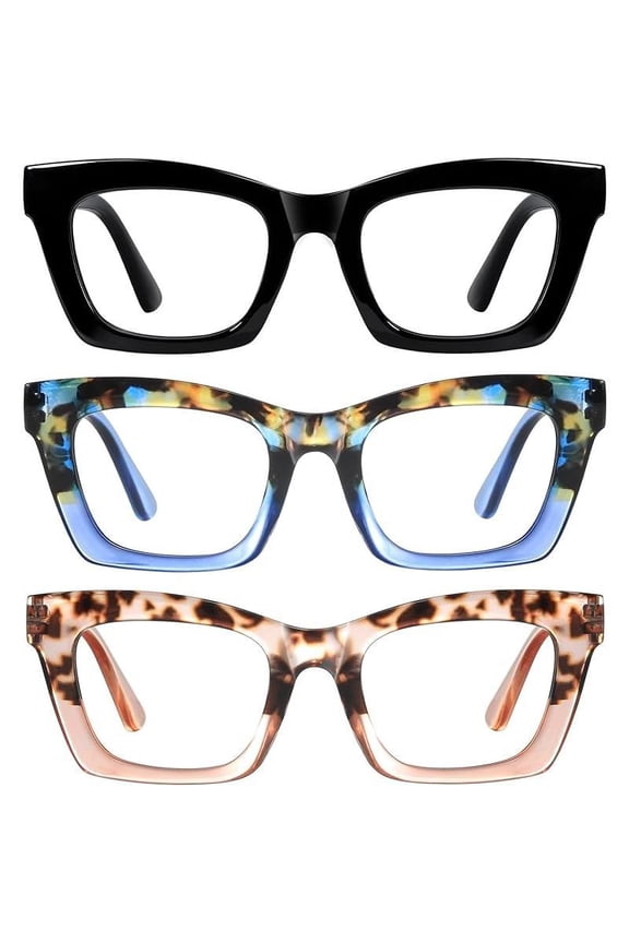 -Oprah Reading Glasses for Women-3Pack Blue Light Blocking Fashion Readers with Spring Hinge Computer Square Eyeglasses