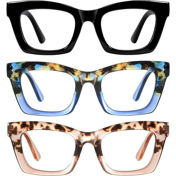 RESJOK Oprah Style Reading Glasses 3 Pack Blue Light Blocking Square Fashion Readers with Spring Hinge Computer Eyeglasses for Women High Quality Adjustable Daily Handy