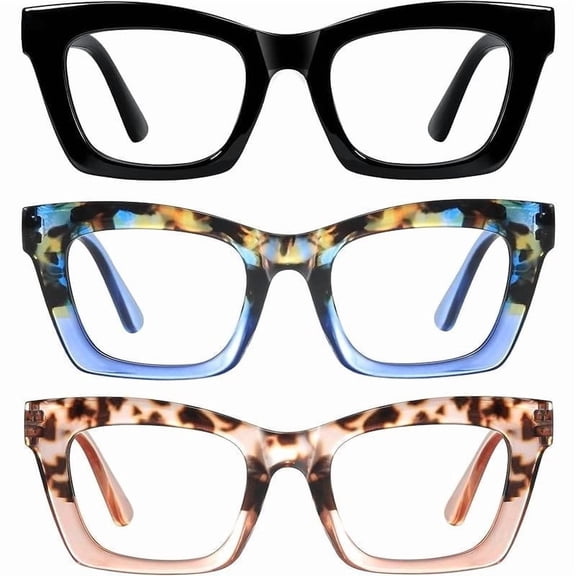Oprah Style Reading Glasses 3 Pack Blue Light Blocking Square Fashion Readers with Spring Hinge Computer Eyeglasses for Women High Quality Adjustable Daily Handy