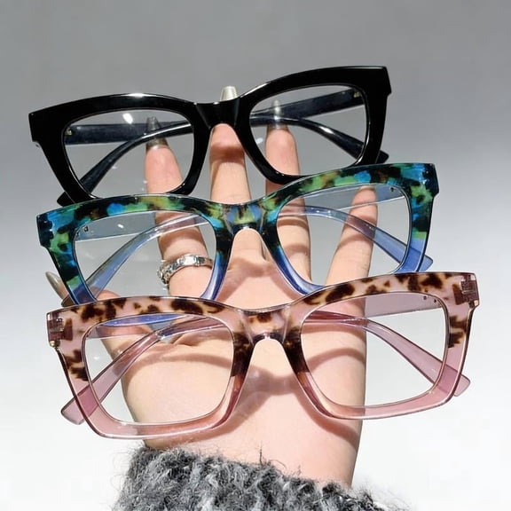 RESJOK Unisex Simple Style Leopard/Solid Color Eyeglasses Set, Trendy Square Frame Eyeglasses for Everyday Use, Fashion Accessories for Outdoor Activities, Leopard Pattern Eyeglasses