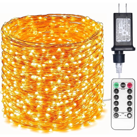 RESNICE 100Ft Warm White Plug in Fairy Lights 300 LED Waterproof Twinkle Copper Wire String Lights with Remote for Christmas Tree Bedroom Porch Patio Garden Wedding Party