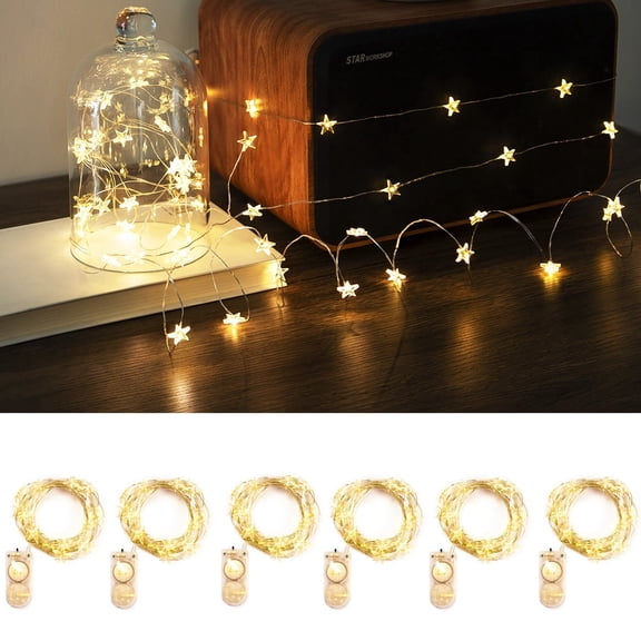 RESNICE 6 Packs 6.6ft 20 LEDs Star Fairy Lights Battery Operated,Mini Star String Lights,Waterproof Twinkle Starry Light for DIY Bottle Table Christmas Ramadan Wedding Halloween Decor