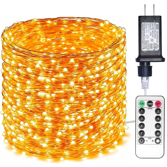 RESNICE 66FT Warm White Plug in Fairy Lights 200 LED Waterproof Twinkle Copper Wire String Lights with Remote for Christmas Tree Bedroom Porch Patio Garden Wedding Party